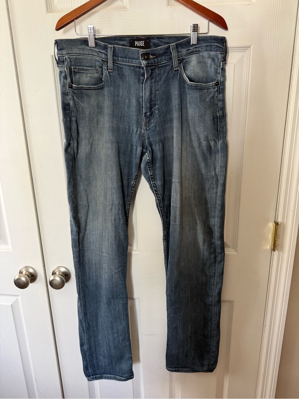 PAIGE FEDERAL Men's Faded Blue Straight Jeans